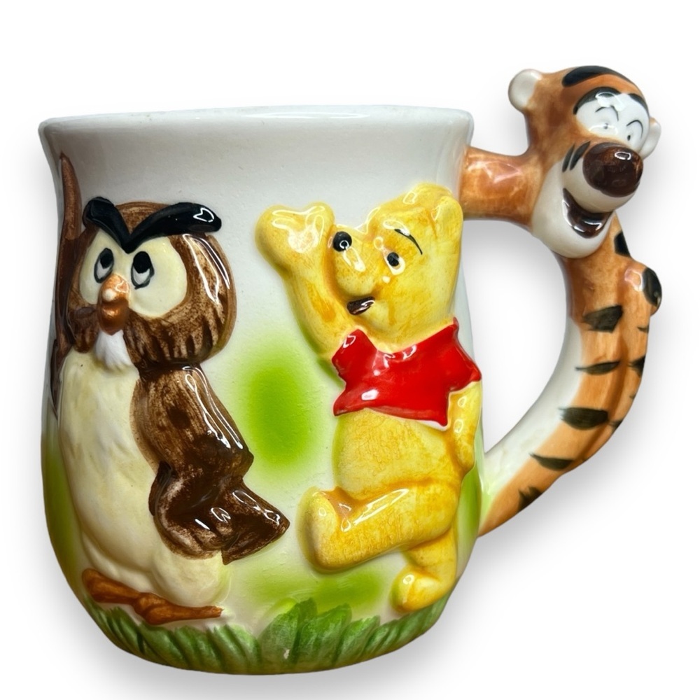 Vintage Disney Winnie the Pooh Glazed Ceramic Mug Tigger Owl